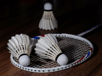 volantes e raquete no chão